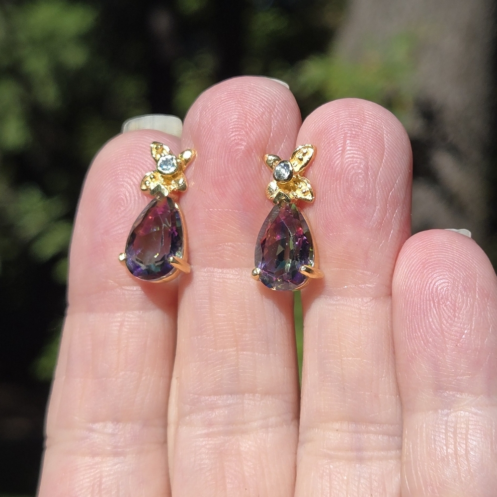 Mystic Sultans Teardrop & Topaz Natural Sterling & Gold Earrings 3.5k Each - Picture 5 of 11